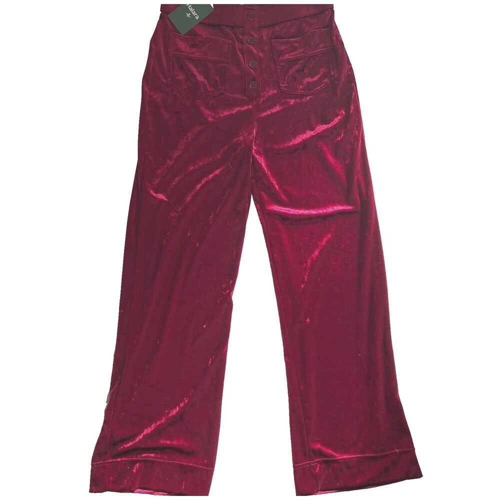 Halara Velvet Pants L High Waisted Pockets Ruby Red Pull on NWT